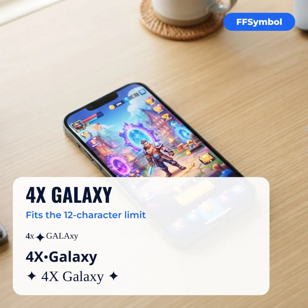 Galaxy 4X Stylish Name — Copy 4X Galaxy Names for FF: names that fit the 12-character Free Fire limit