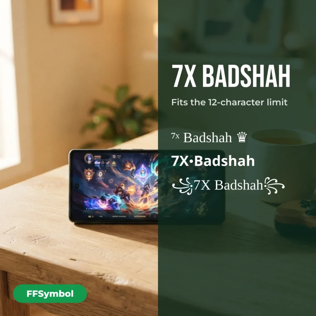 7X Badshah Name Style for Free Fire — Copy 7X Names: names that fit the 12-character Free Fire limit
