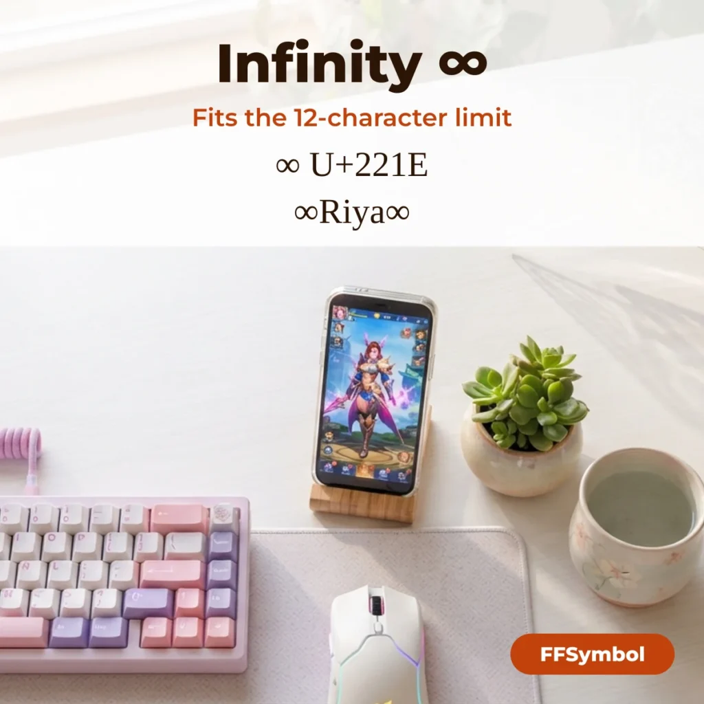 ∞ Infinity Symbol Text — Copy for Free Fire Names: names that fit the 12-character Free Fire limit