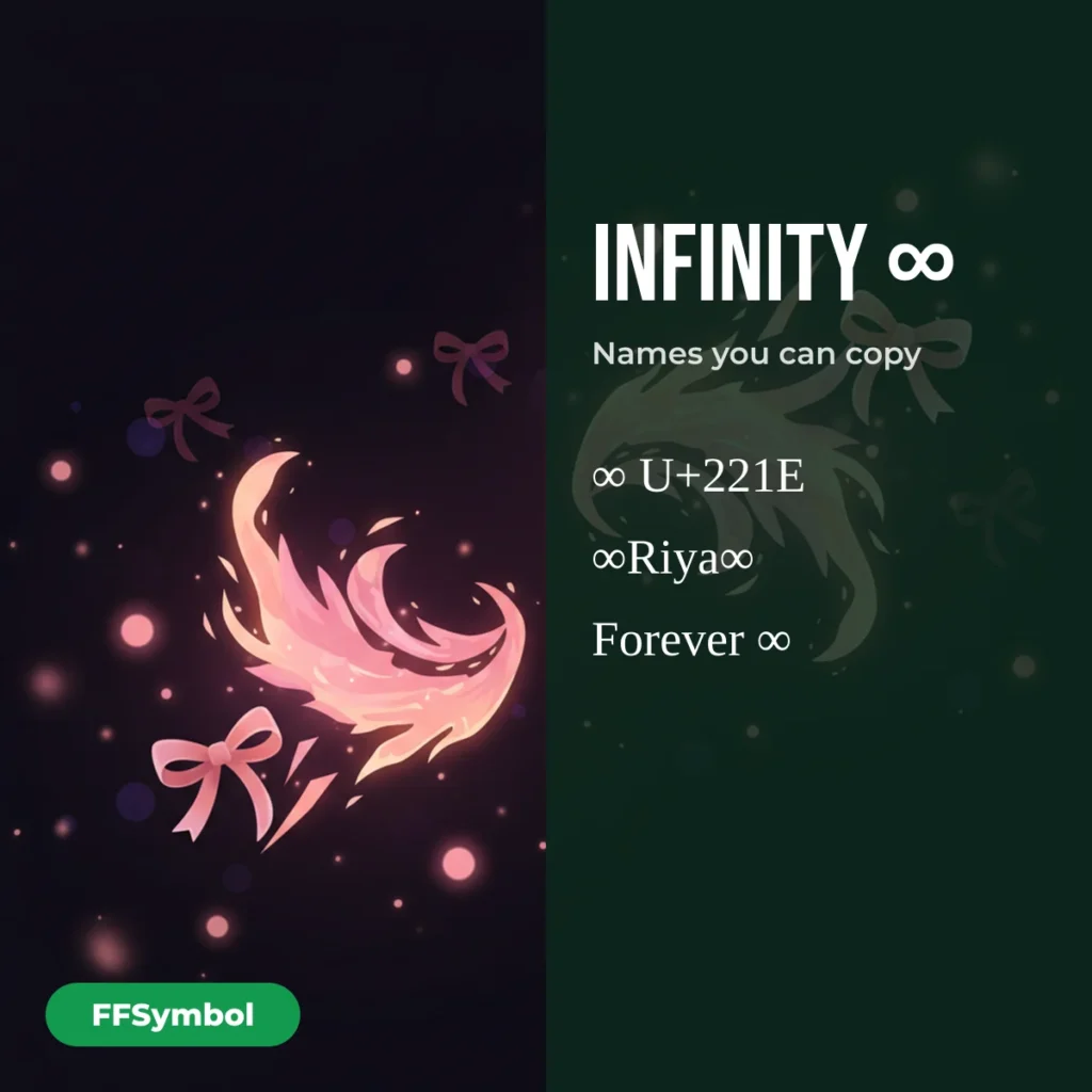 ∞ Infinity Symbol Text — Copy for Free Fire Names — examples of names to copy